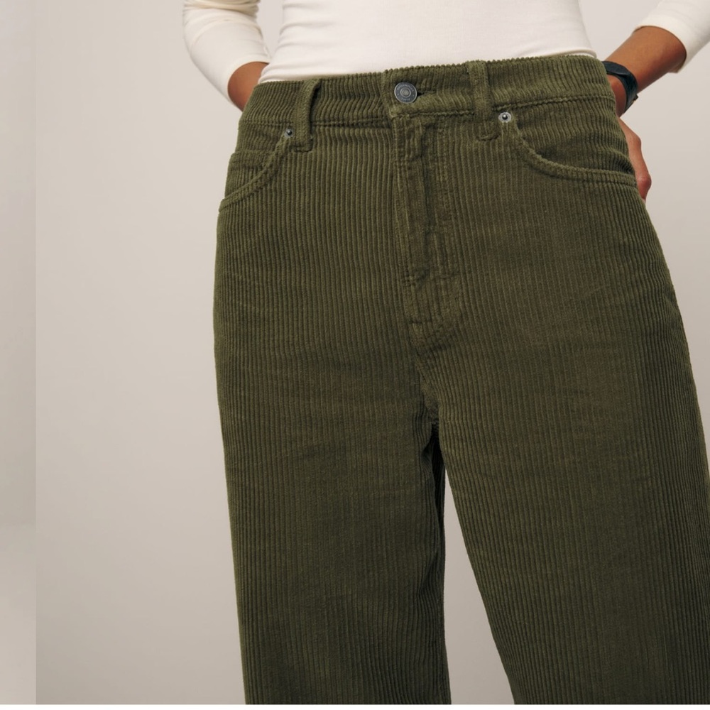 Reformation, Cary High Rise Slouchy Wide Leg Corduroy Pants, Dark Olive